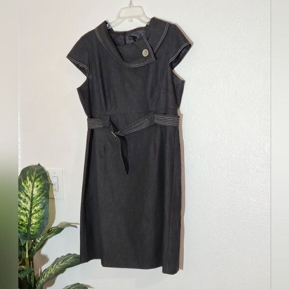Sandra Darren Gray Belted Dress - Picture 2 of 16